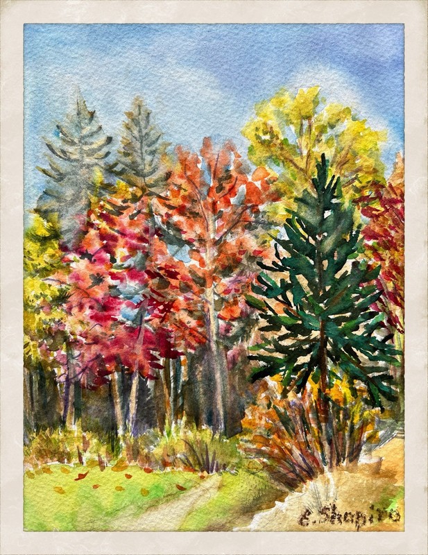 Original Watercolor Fall Landscape Wall Art 6"x8" Yellow Wall Decor gallery