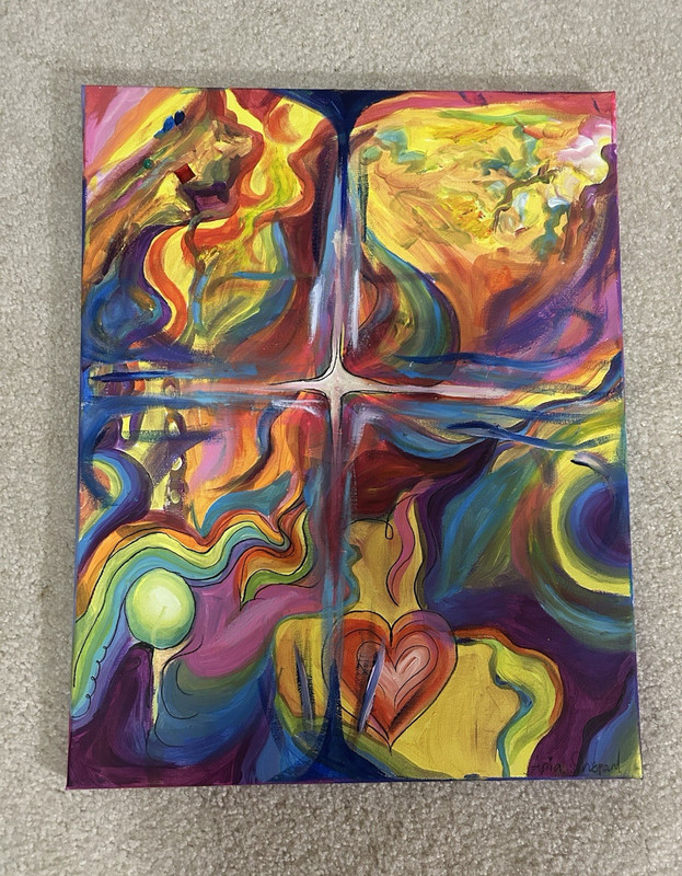 Abstract Multicolor Canvas Painting, Heart Detail, Medium Unframed Single