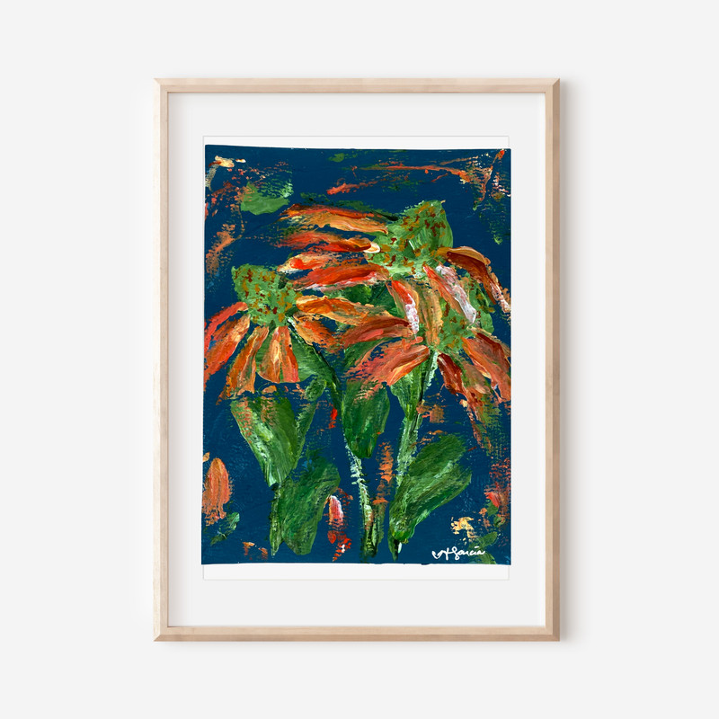 Muse Era Orange Flowers 6×8 Expressionism Acrylic Painting Gallery Wall Decor