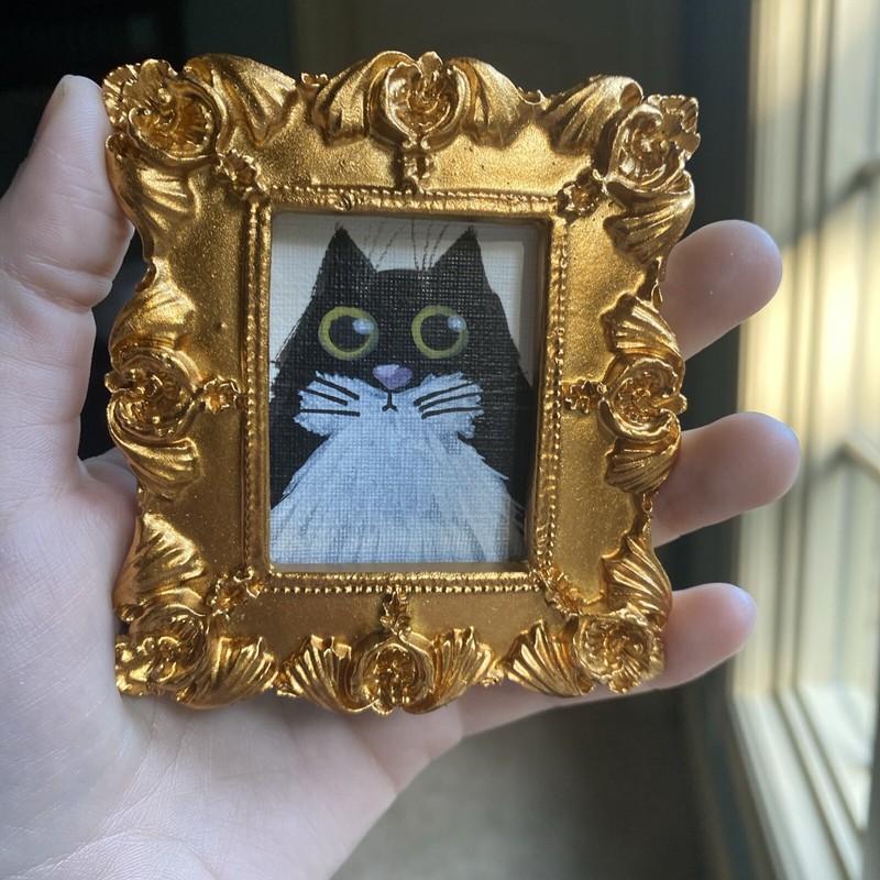 3/3,5 Black Cat, Painting On Paper,framed,cute,funny,miniature,