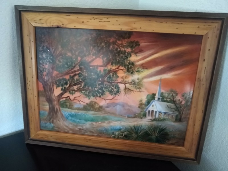Glass Enamel Painting Of A Church In The Field Signed Size medium