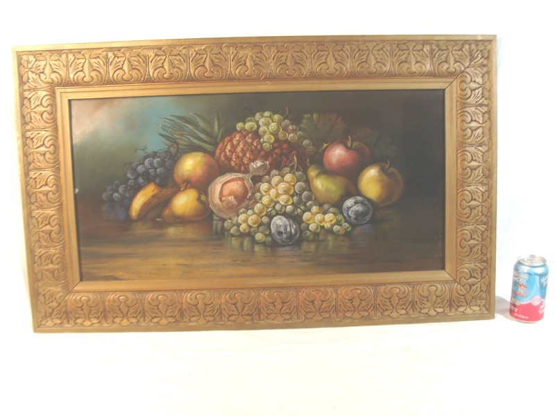 Antique Large 19C O Arnold Still Life Fruit Pastel Painting