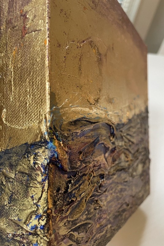 Modern Original 24 Carat Gold Leaf Small Painting Purple Heavy Texture Anya gallery
