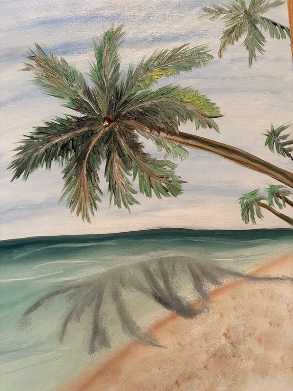Original oil painting 11 x 14 inches palm tree at the ocean signed- free ship gallery