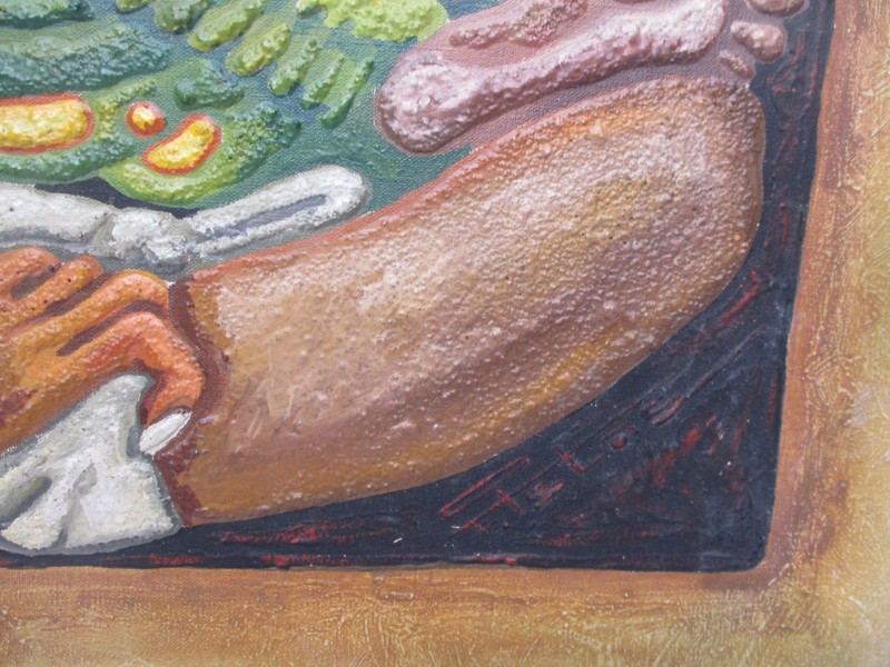 FELIPE ISLAS Mexican Embossed Oil Painting Signed ( Unframed) 16" X 24" gallery