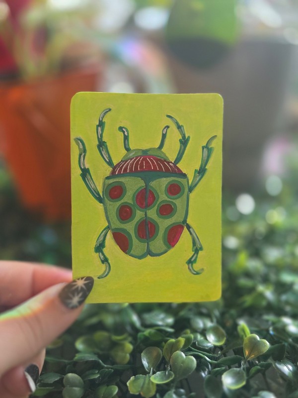 ACEO Original Lady Bug Beetle Acrylic Painting 13/16 Signed by Ziggy Sands