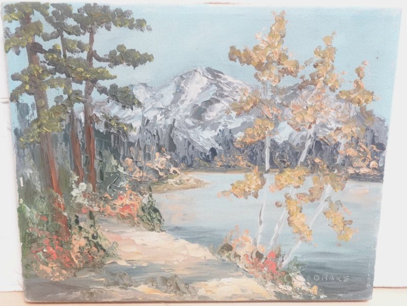 DRAKE «JEWEL LAKE» ORIGINAL OIL ON CANVAS LANDSCAPE PAINTING UNFRAMED