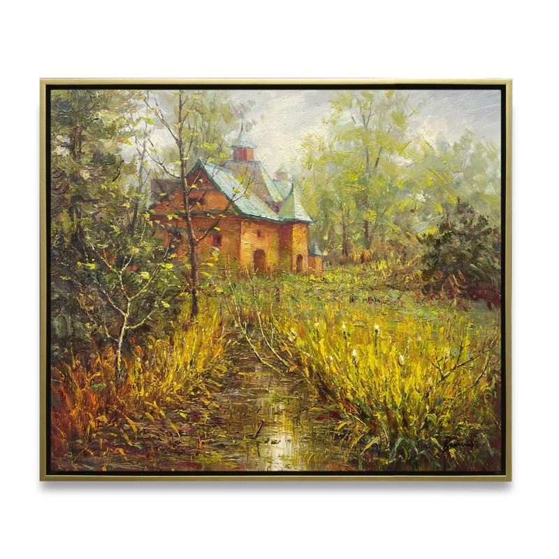 Hungryartist -Original Painting of a Forest House on Canvas 20×24 Framed