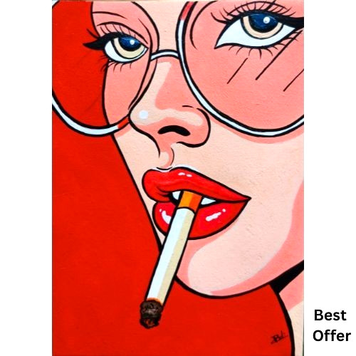 ACEO Original Woman Abstract Lady Face Love Acrylic Pop Art Hand Painting NEW