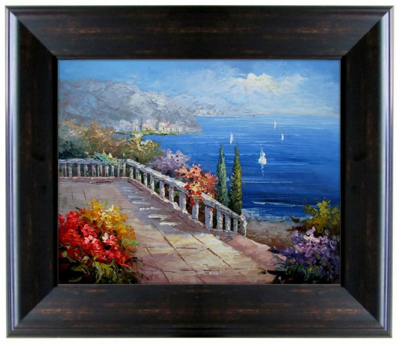 Framed Mediterranean Seaside Villas 23 Quality Hand Painted Oil Painting 16x20in