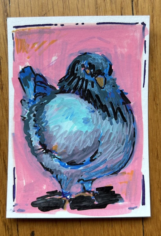 ACEO Original Painting “Pigeon Standing” by Mogotasia 2.5×3.5 stylized