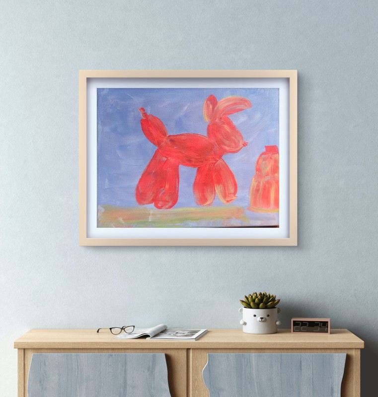 Whimsical Red Balloon Dog Colorful Neo Expressionist Original Art 11x14 Canvas gallery