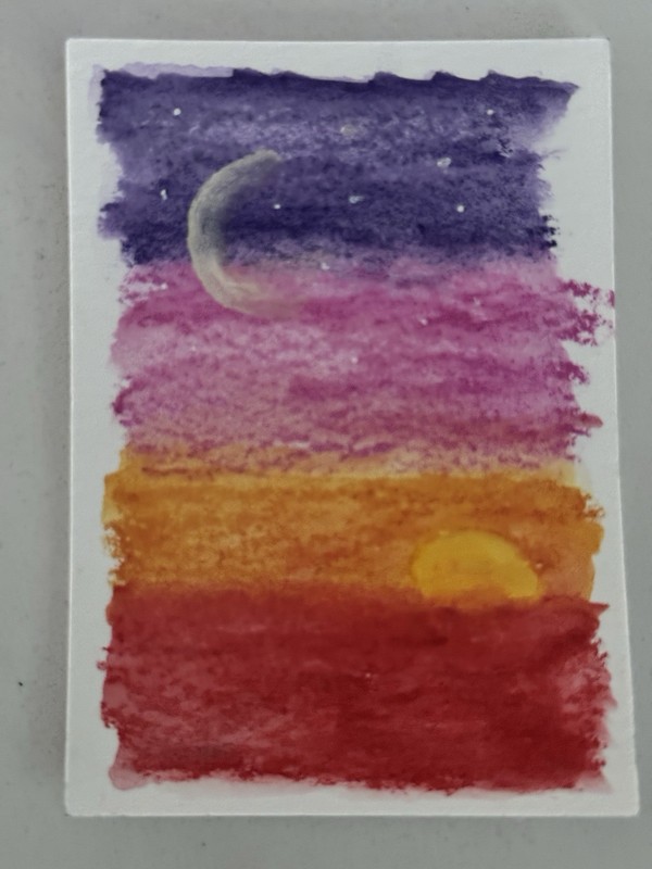 Original Abstract Landscape Distress Crayons 2.5×3.5in Mini Art ACEO/ ATC Card