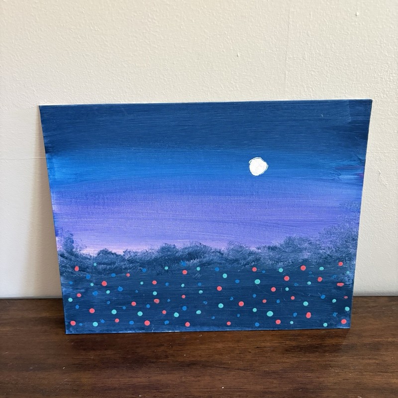 14” X 11” Canvas Painting Colorful Midnight Moon Art RFS