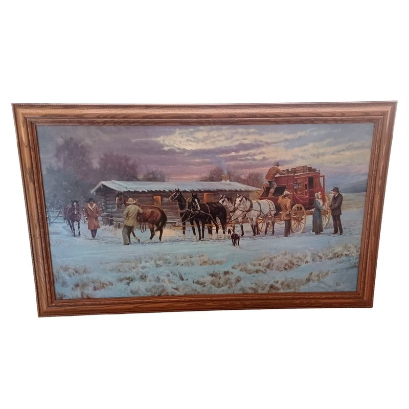 Vintage 1990’s Original Oil Painting William Bill Tipton Wells Fargo Horses 40″