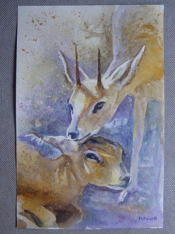 ANTELOPE Animals Original Watercolor Acrylic Painting Art By Ukraine Artist