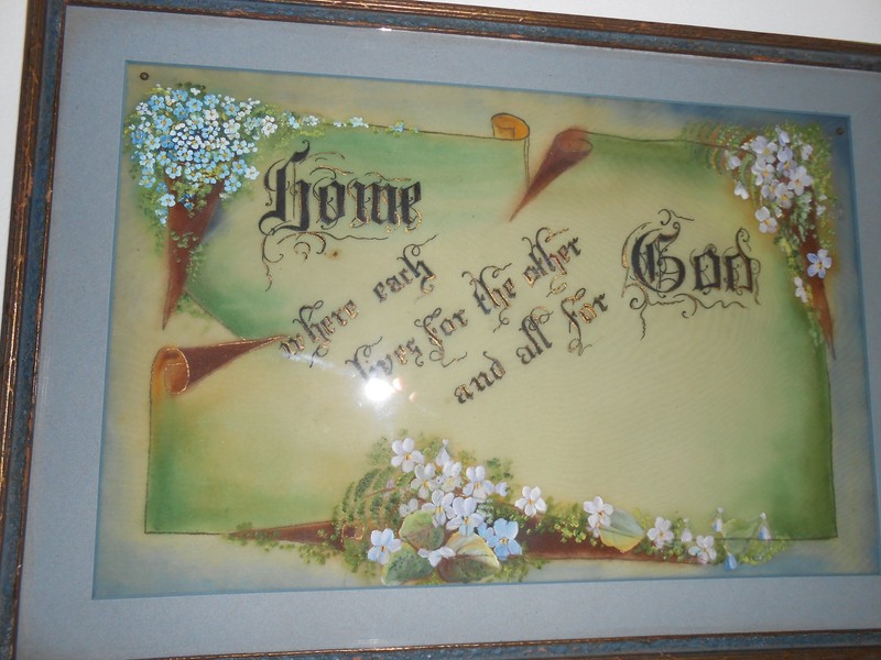 Old Art Watercolor on Silk Home, where each lives for the other and all for God