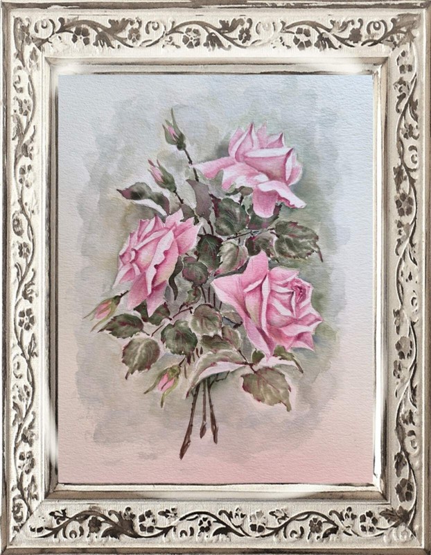 Flower DUSTY PINK VINTAGE Rose Original Artwork Painting Landscape Art Floral A4 gallery