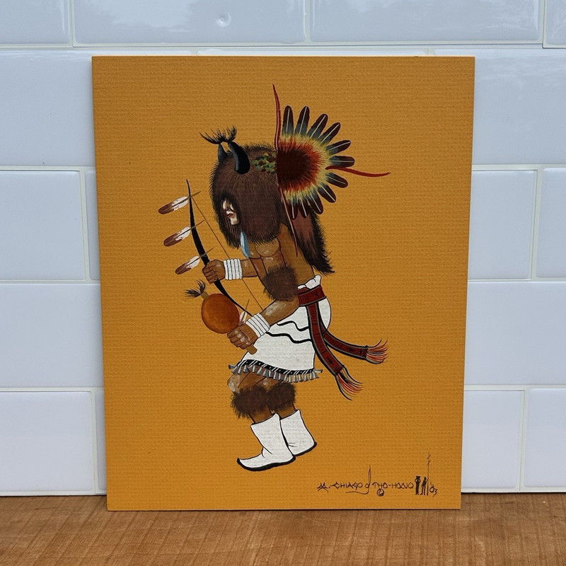 M. Chiago Signed 1983 Original Native American Painting “Buffalo Dancer”