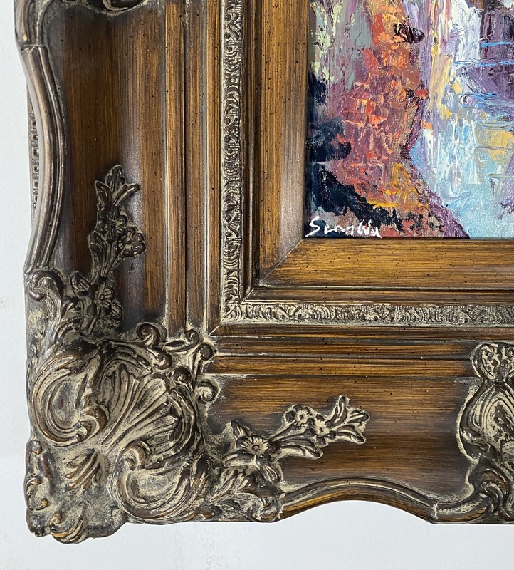 Original Oil Painting - Cottage by the Water in the Woods - Massive Ornate Frame gallery