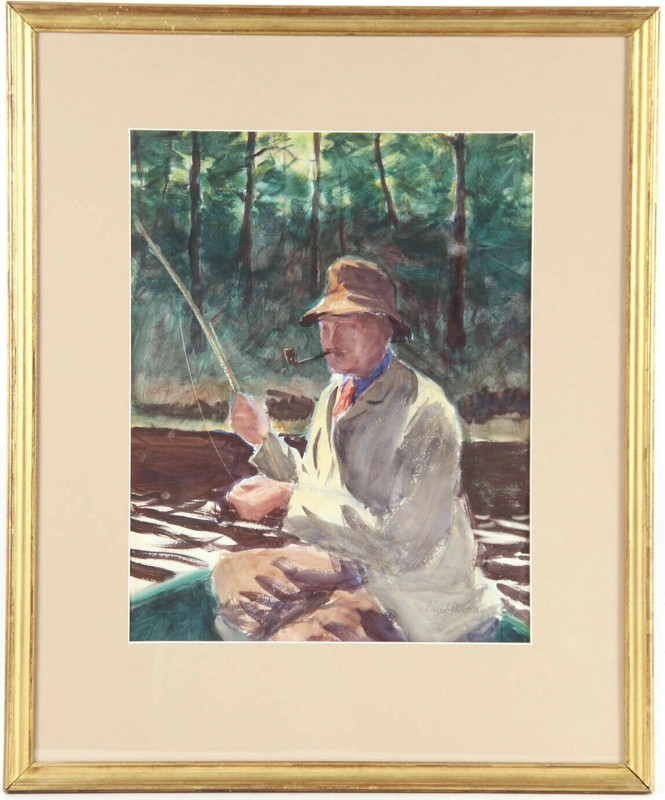 Fishing On Golden Pond by Ralph W. Gray 1880-1944 Watercolor. L.L. Bean?
