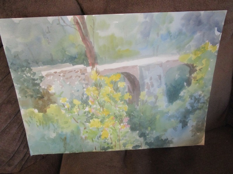 Original Watercolor By Peg Humphreys, Pretty River Bridge 14″x 10,25″