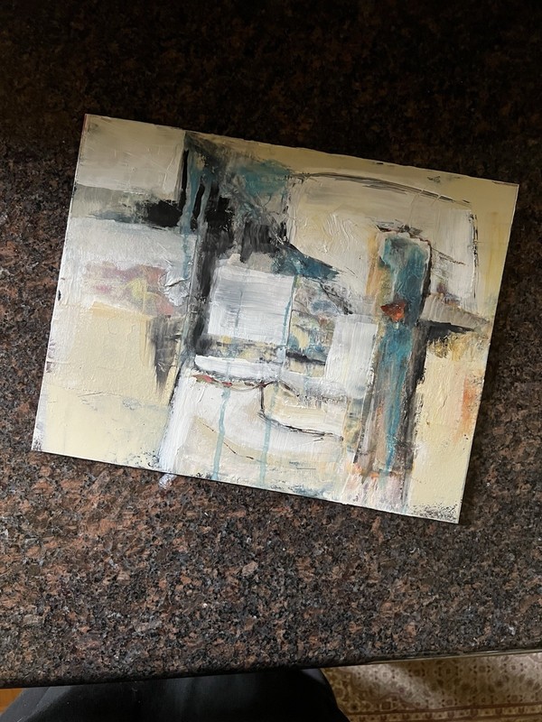Abstract Original Blue and Cream Painting on Panel - Unframed Wall Art gallery