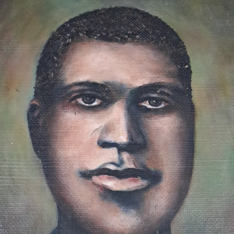 Vtg Painting Portrait Black African American Man On Board Signed Wortha Miller gallery