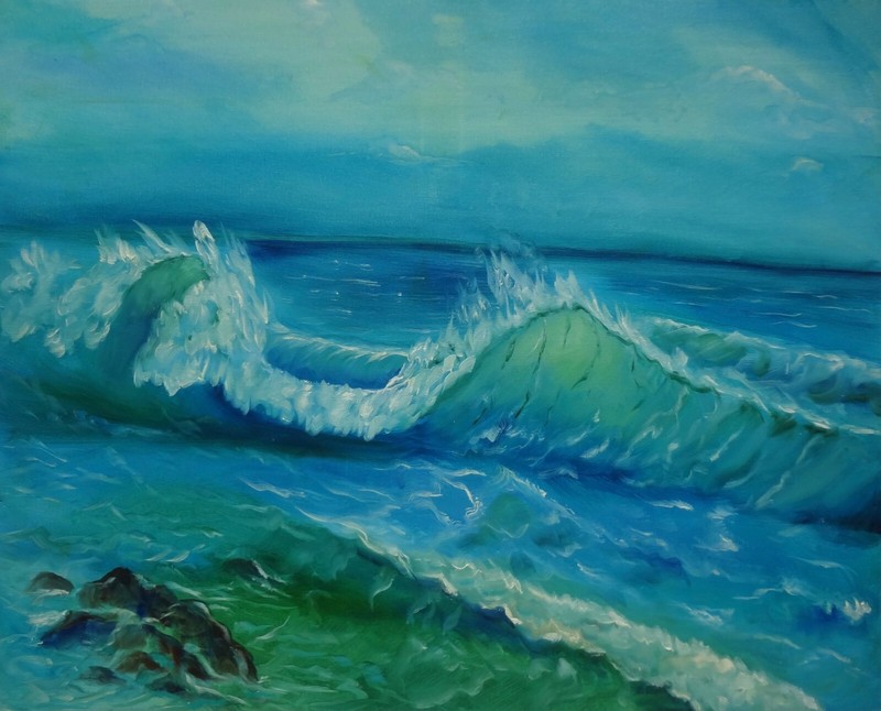 BEACH ART Hawaii Artist «Rogue Wave 1» Original Oil Painting Signed 24″x30