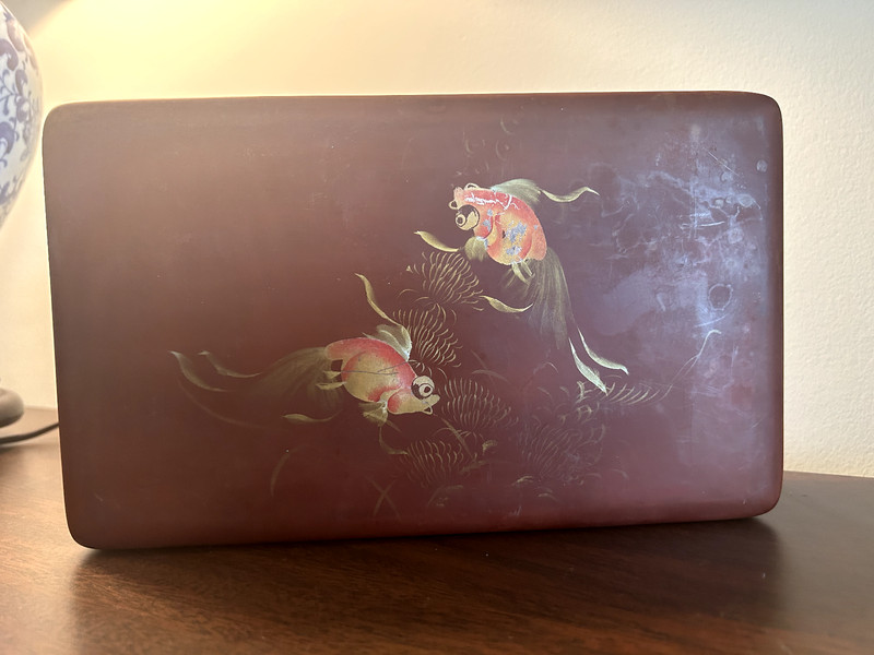 Vintage Art Wood Painting Vietnamese Goldfish Box Cigar Jewelry Trinket
