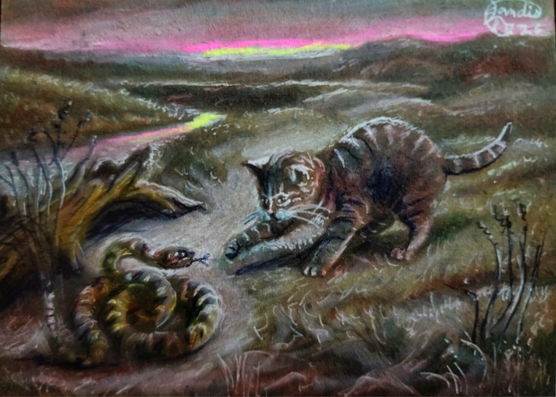Jacob Landis HANDMADE ORIGINAL Whimsy Cute Tabby Cat Kitten Worker "Saw'n Wood" gallery