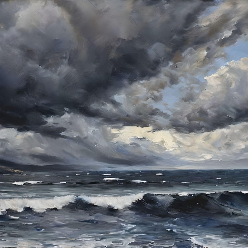 8×10 Enhanced Print The Tempest on the Sea Threatening Sky and Turbulent Waves