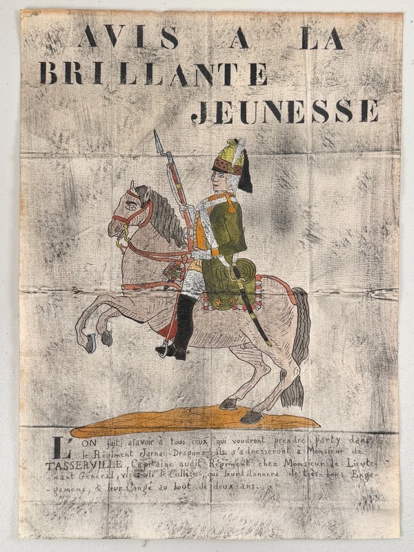 Antique Watercolor Painting French Military Soldier Calvary Dragoon 18th Century gallery