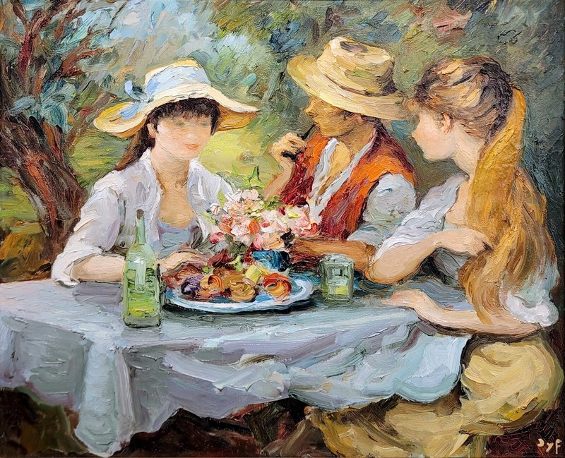 Marcel Dyf -Claudine having Lunch in the countryside-Oil painting gallery