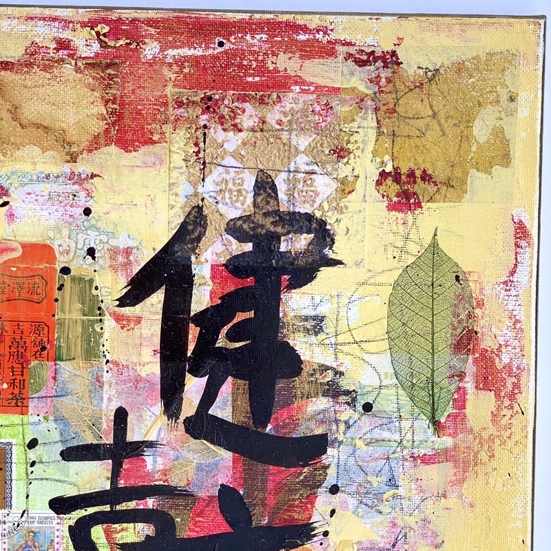 Healthy Life - Original Collage Art Signed Asian Fusion Painting 16”x20” gallery