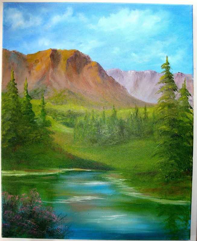 PEACEFUL MOUNTAIN VALLEY Original Oil Landscape Painting Artist 16×20 Canvas