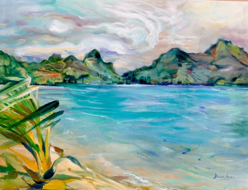 Seascape Oil Painting Title «Huahine, Tahiti Inlet» by Dana Joyce 16″x20″