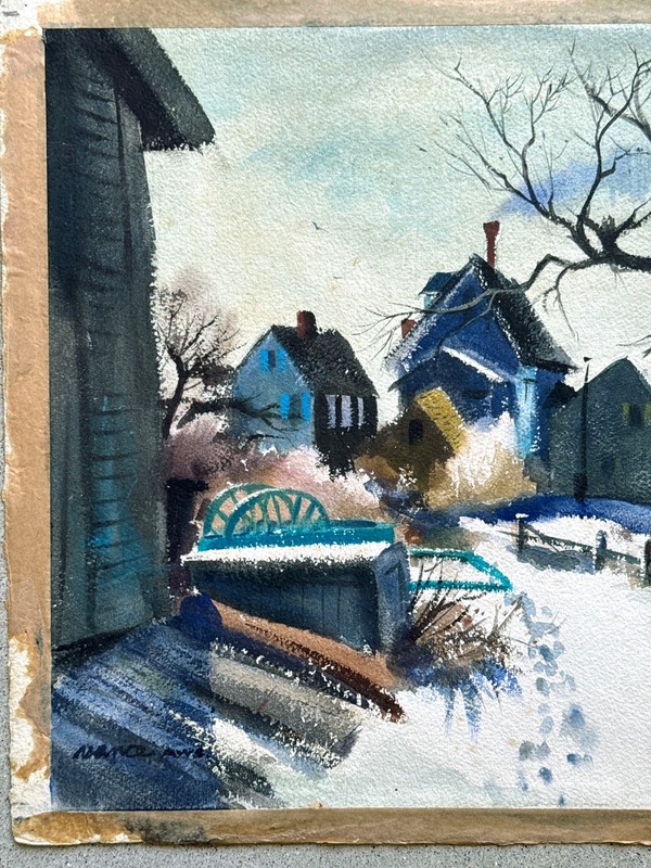 JAMES VANCE 1940s Provincetown Cape Cod Winter Village Snow Scene Painting gallery