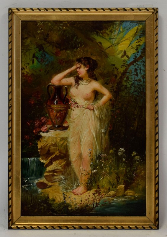Circa 1890–1900. Old painting after William-Adolphe Bouguereau, nude, oil.