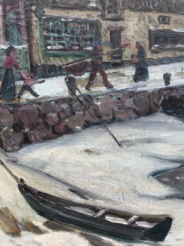 C1920 Pennsylvania Connecticut Artist William J Potter. Village Scene. Signed gallery