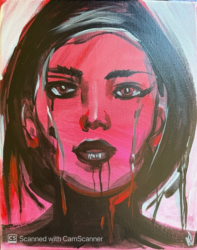 Dripping Female Portrait Acrylic Painting 11×14 Canvas Modern Art