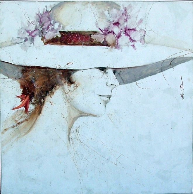 ANTHONY MICHAEL AUTORINO 1927-2015 WOMAN w HAT~NEW HOPE IMPRESSIONIST ARTIST