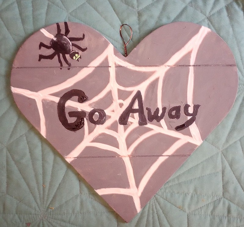 GO AWAY ‘welcome sign’ Spider & web goth PAINTING REAL ART not AI crap – framed