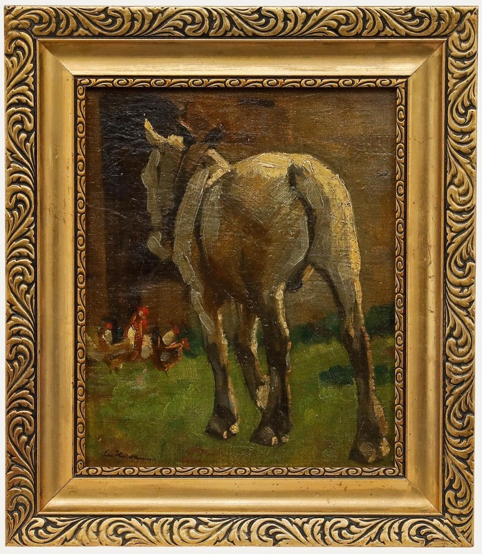 Early 20th Century Oil – Workhorse and Chickens