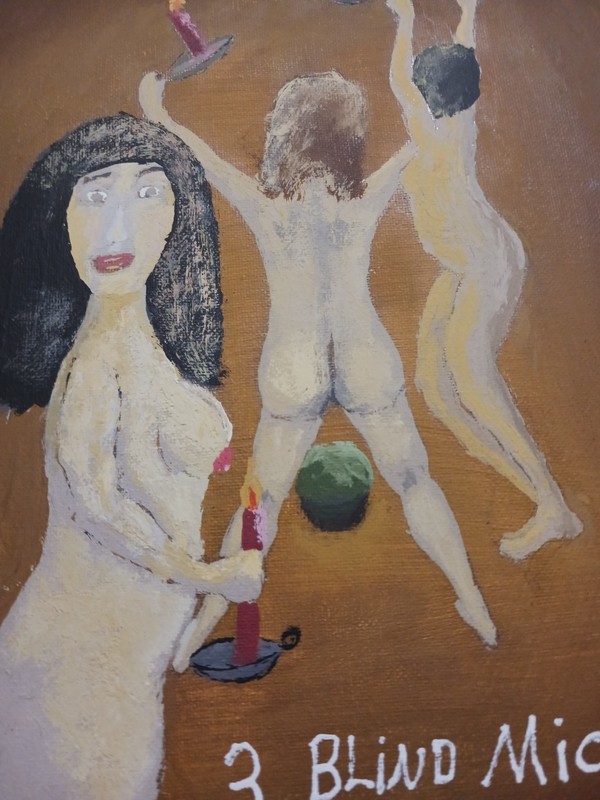 LADIES LOST IN CAVE PORTRAIT PAINTING 12X16 (THREE BLIND MICE)-A SIGNED ORIGINAL gallery