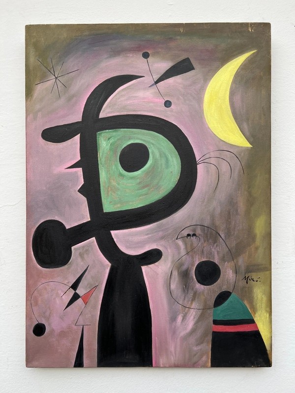 JOAN MIRO OIL ON CANVAS PAINTING RARE SIGNED 20 x 28 inch