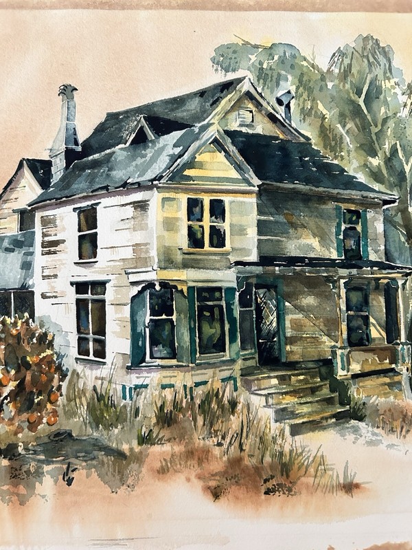 Old House In Campbell CA, Millicent Bishop 1975 Watercolor 15” x 22” Santa Clara gallery