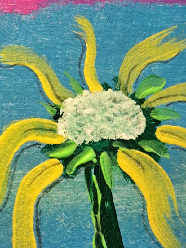 Blue yellow acrylic ink "Yellow Flower" Artcard Limited 1/1 Signed by artist gallery