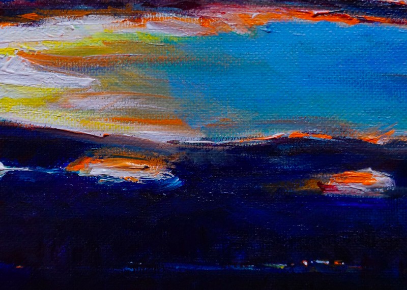 Original Acrylic Painting "HIDE AND SEEK" 5x7 inches - sky clouds light sunset gallery