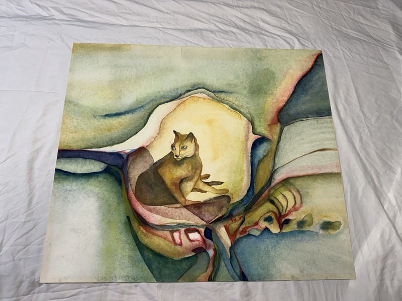 VINTAGE 1979 ABSTRACT MODERNISM EXPRESSIONISM SURREALISM SIAMESE CAT SIGNED